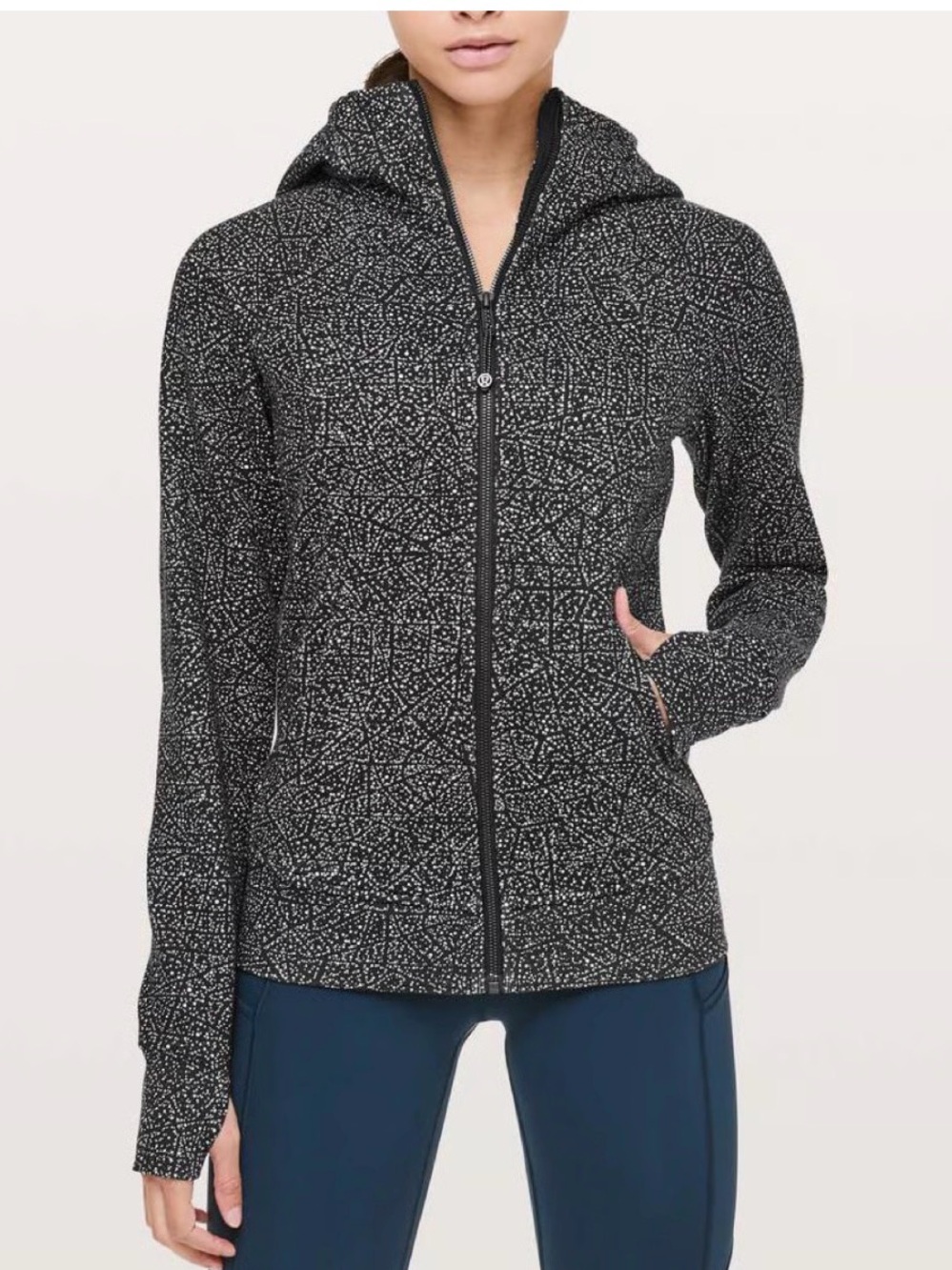 Lululemon Black & White Geo-Print Full Zip Hoodie